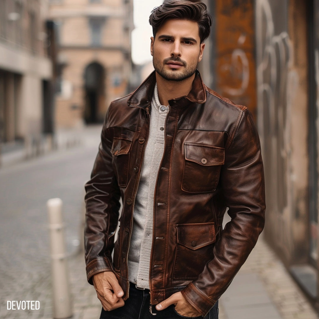 Men s Leather Jacket Dark brown Lincoln jacket by Devoted