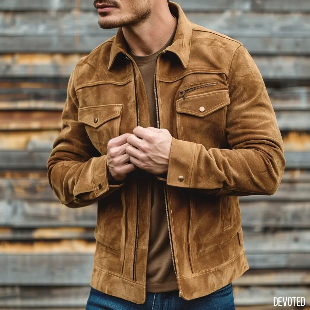 Men’s Leather Jacket | Suede | Tan brown | Atlas jacket by Devoted