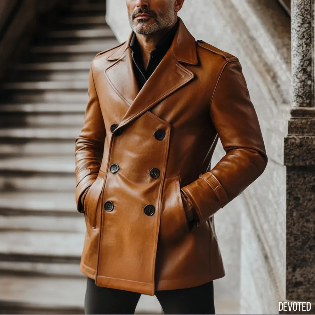 Men's Leather Jacket Pure Leather in brown Overcoat by Devoted