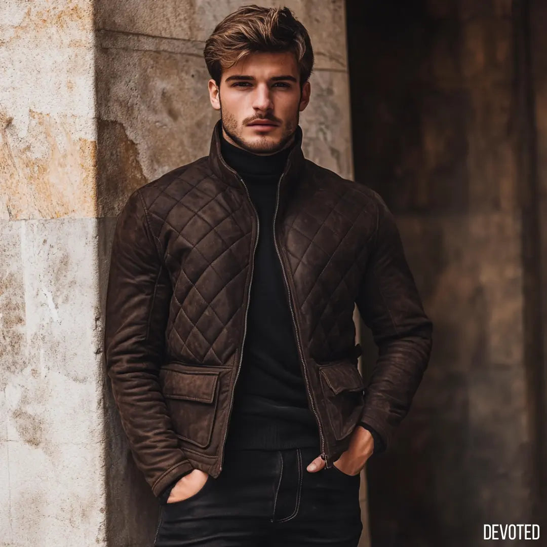 Men's Leather Jacket Pure Leather Suede in Brown Bomber by Devoted