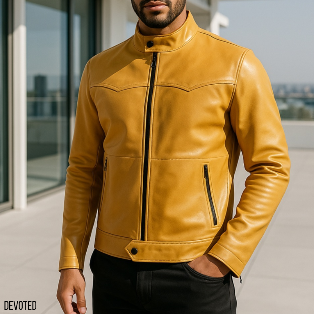 Mens Jacket Mustard Leather Biker Jacket Men's Leather Jacket Pure