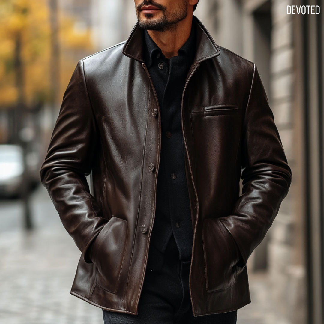 Men s Leather Jacket Dark Brown Viking Coat by Devoted Trench Coat