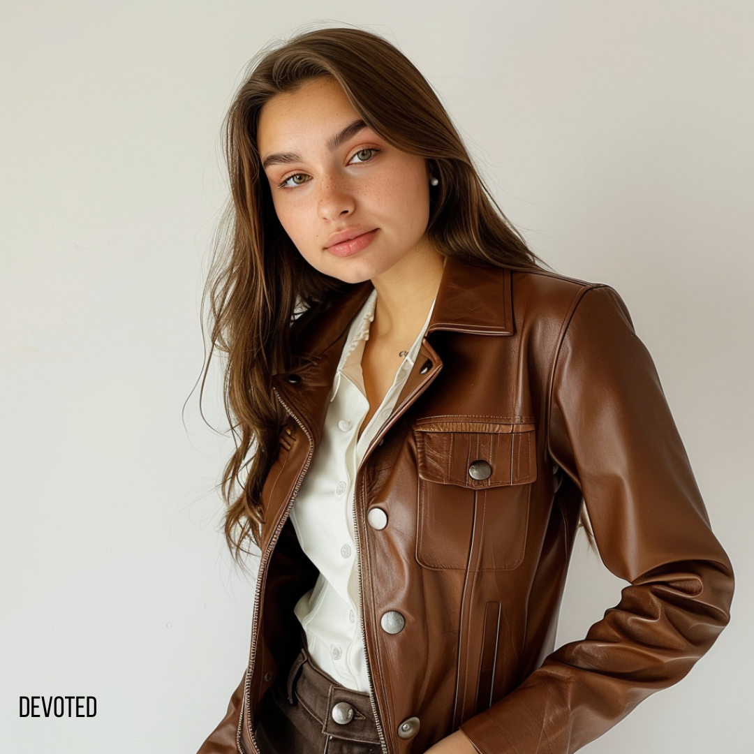 Women s Leather Jacket Brown Ruby jacket by Devoted