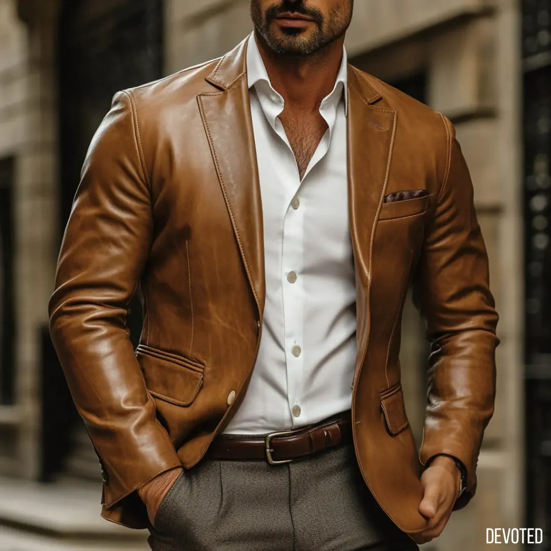 Men's Leather Jacket Pure Leather in Tan Brown Blazer by Devoted