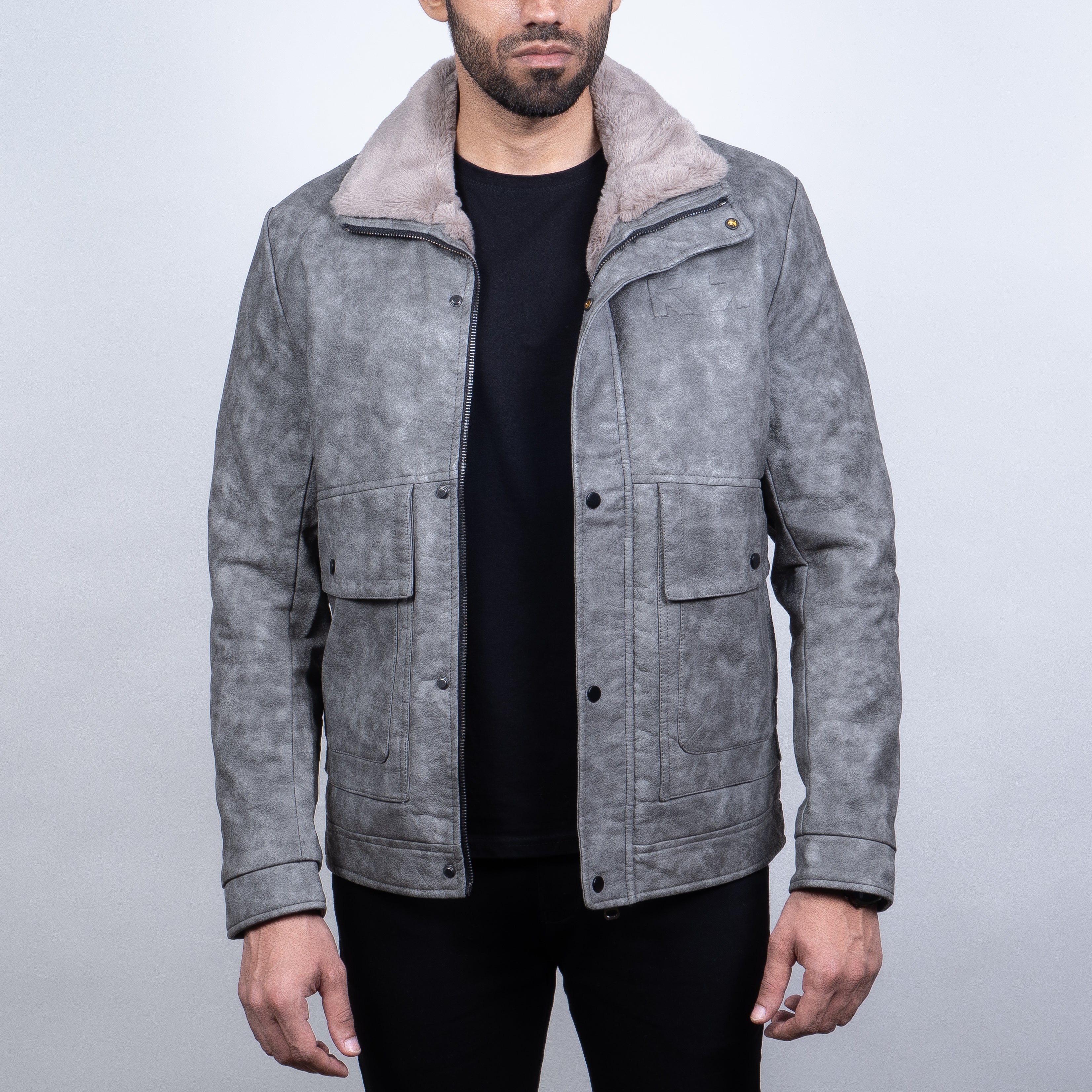 Grey suede aviator jacket best sale