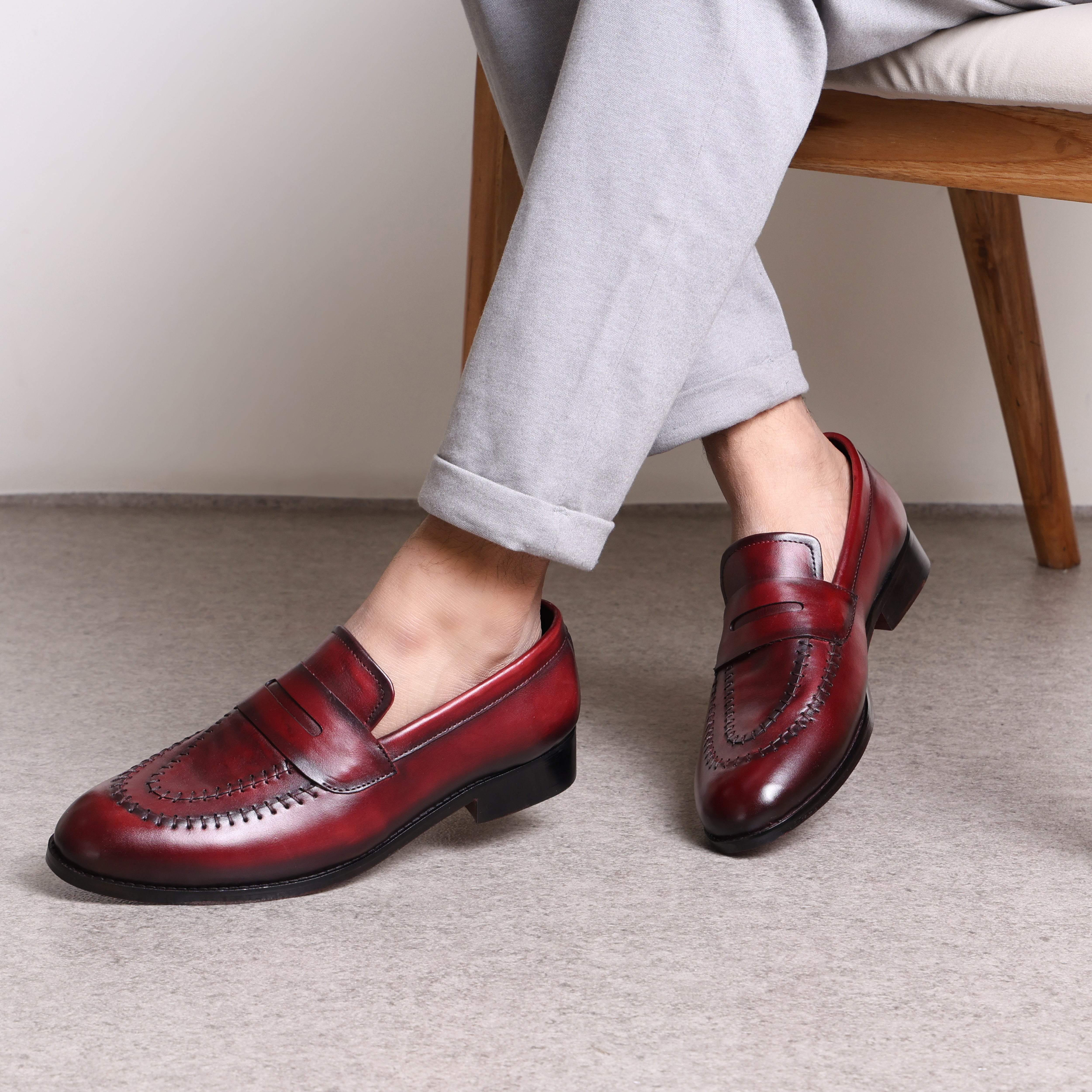Men's Leather Shoes Wine Loafers By Devoted