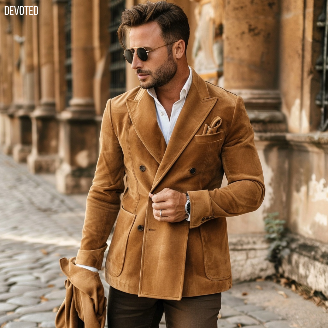 Men s Leather Jacket Suede Coat Tan brown Goldfinch blazer by Devoted