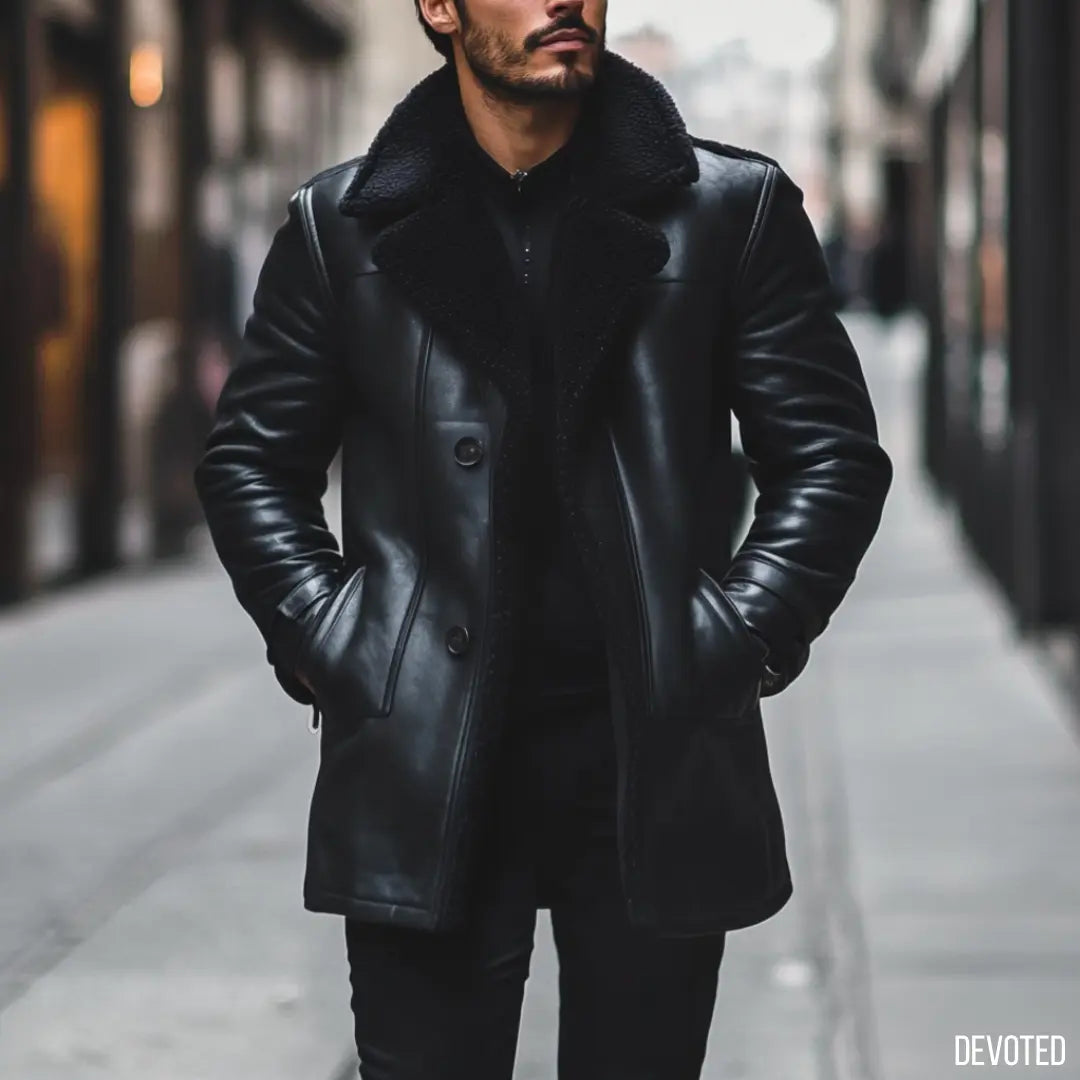 Men's Leather Jacket Pure Leather in Black and Brown with fur