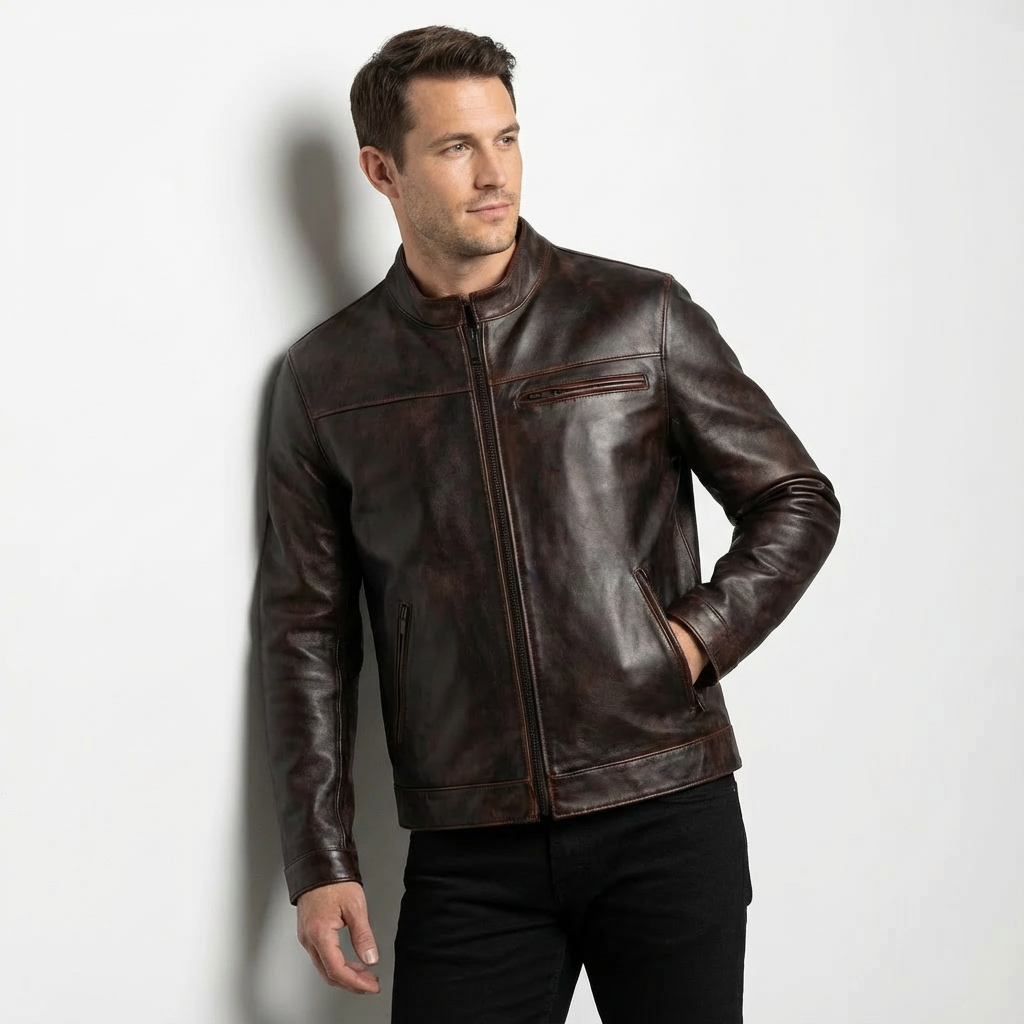 Men's Leather Jacket - Pure Leather in brown, black & white
