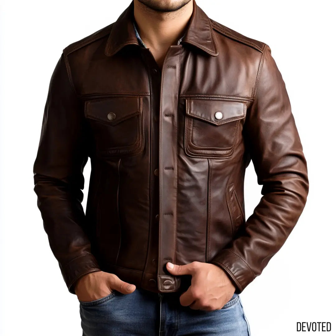 OHOTORO Balmacaan Leather Jacket brownohotoro Balmacaan Leather Jacket
