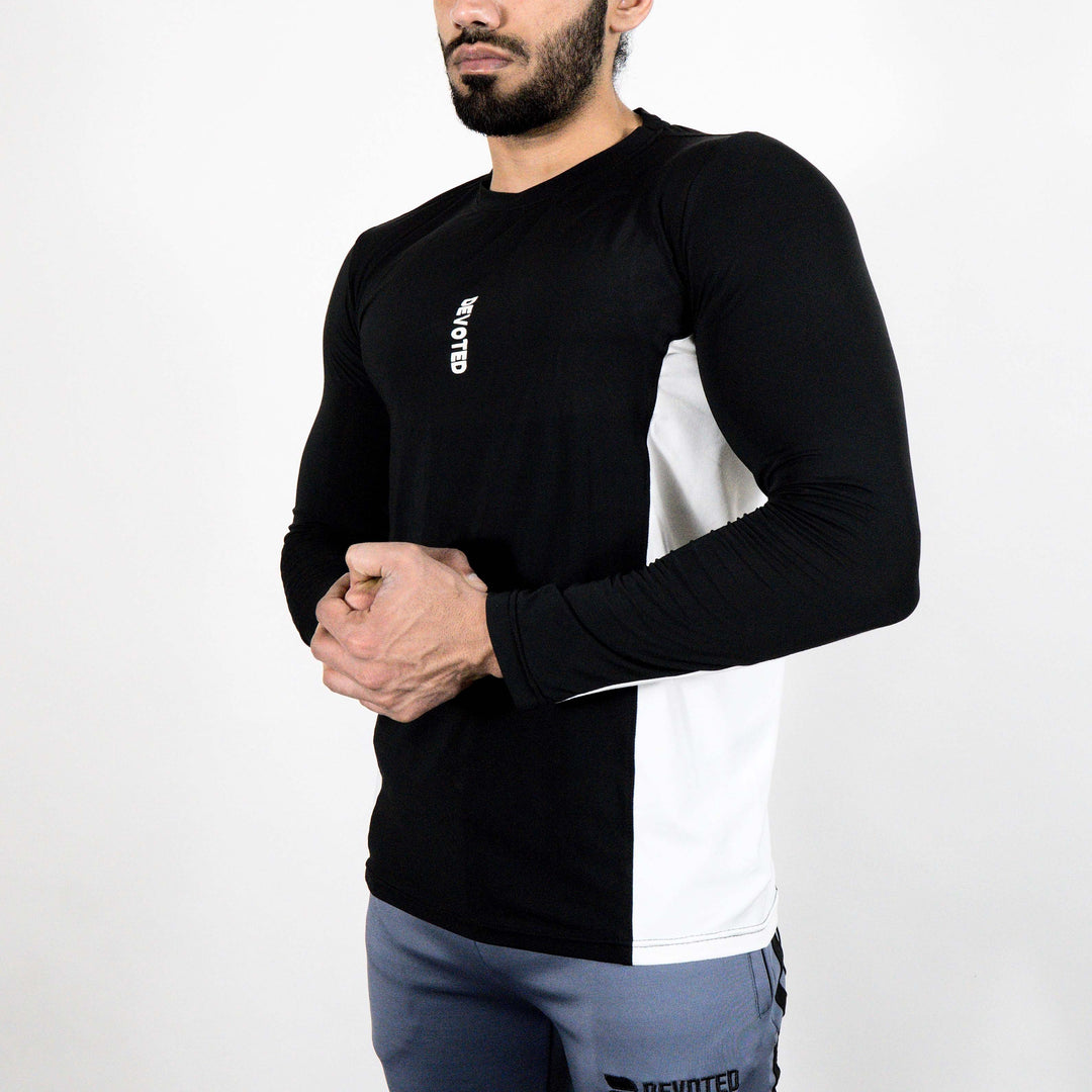 Devoted Dri-Stretch Pro Full Sleeves T-shirt - Black & White Split Design - Gym wear & Sports clothing - Side 2