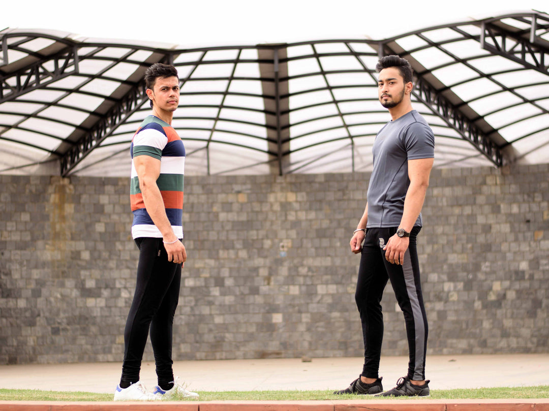 Devoted Allure Jogger V2.0 Black-Grey, All Black, Color Block Brown Dri-Stretch Grey T-shirt - Gym Wear & Sports Clothing - Stupa Shoot - Akshay Khanna(@Akay_Fitness) & Rohan Kapoor (@RohanKpr)