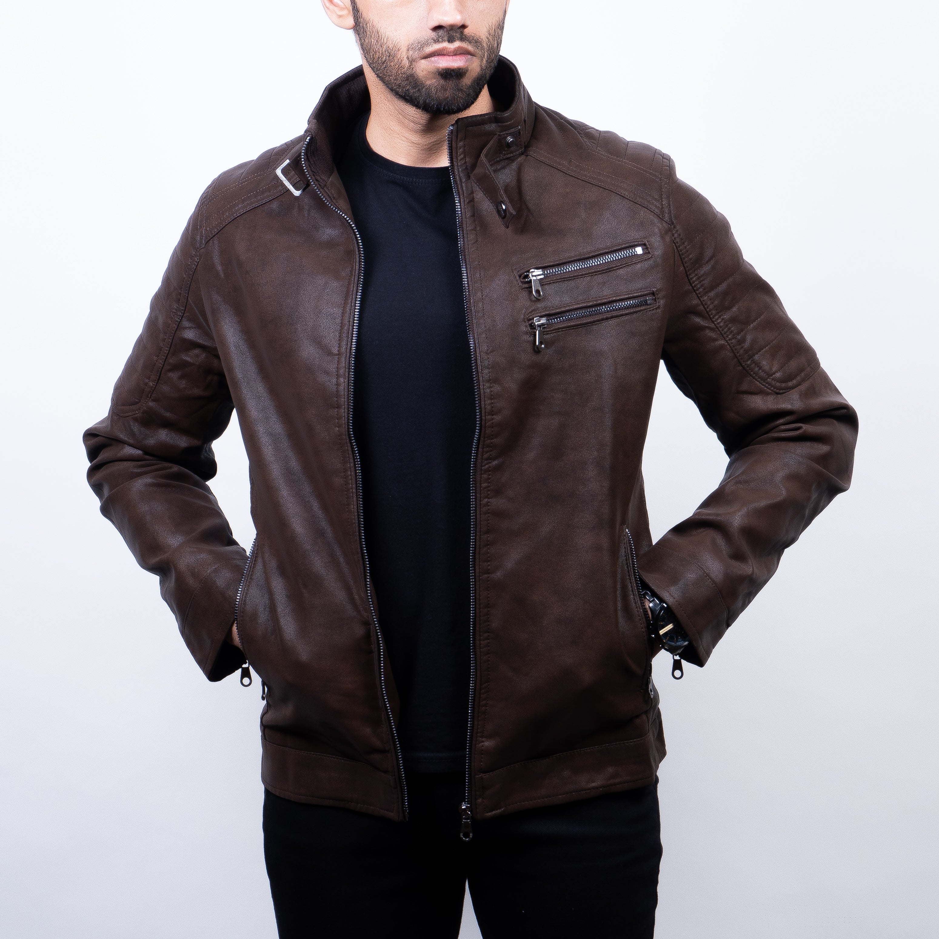 CARWORNIC Men's Faux Leather Jacket Casual Brown India | Ubuy