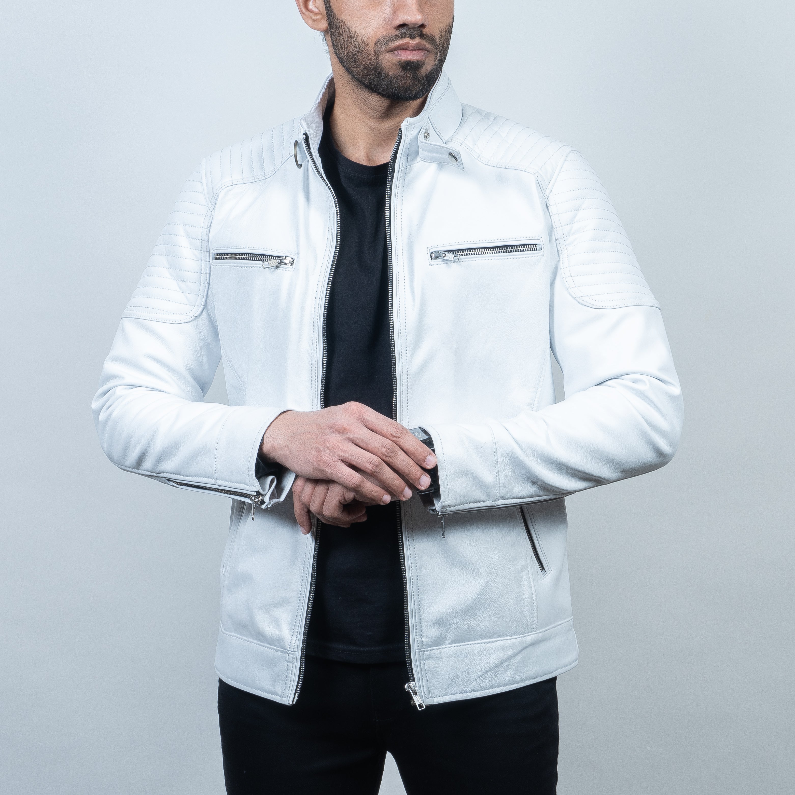 Buy online White Pu Biker Jacket from Jackets for Men by The Indian Garage  Co for ₹3579 at 44% off | 2024 Limeroad.com