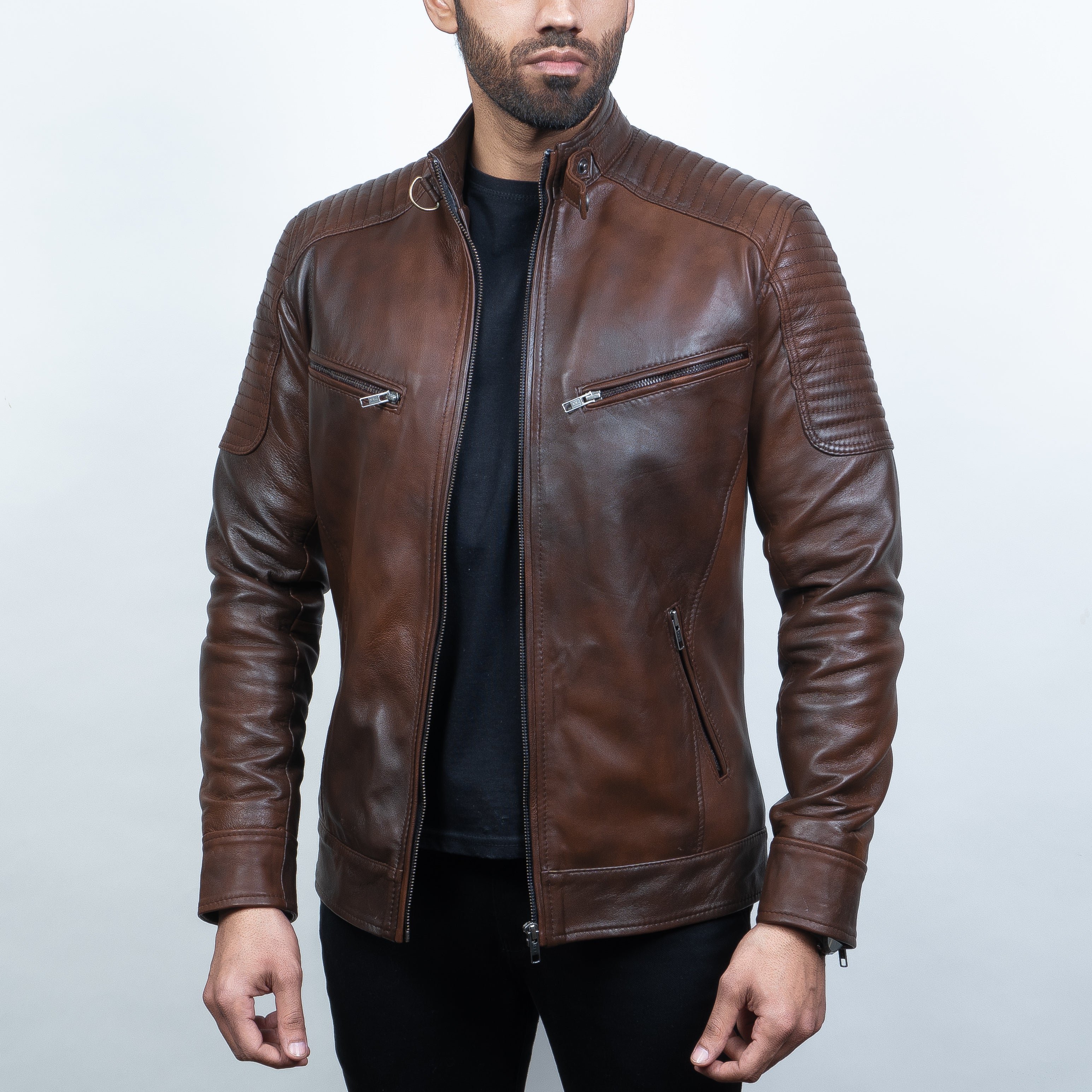 Biker Men's Vintage Maroon Genuine Leather Jacket - Taajoo