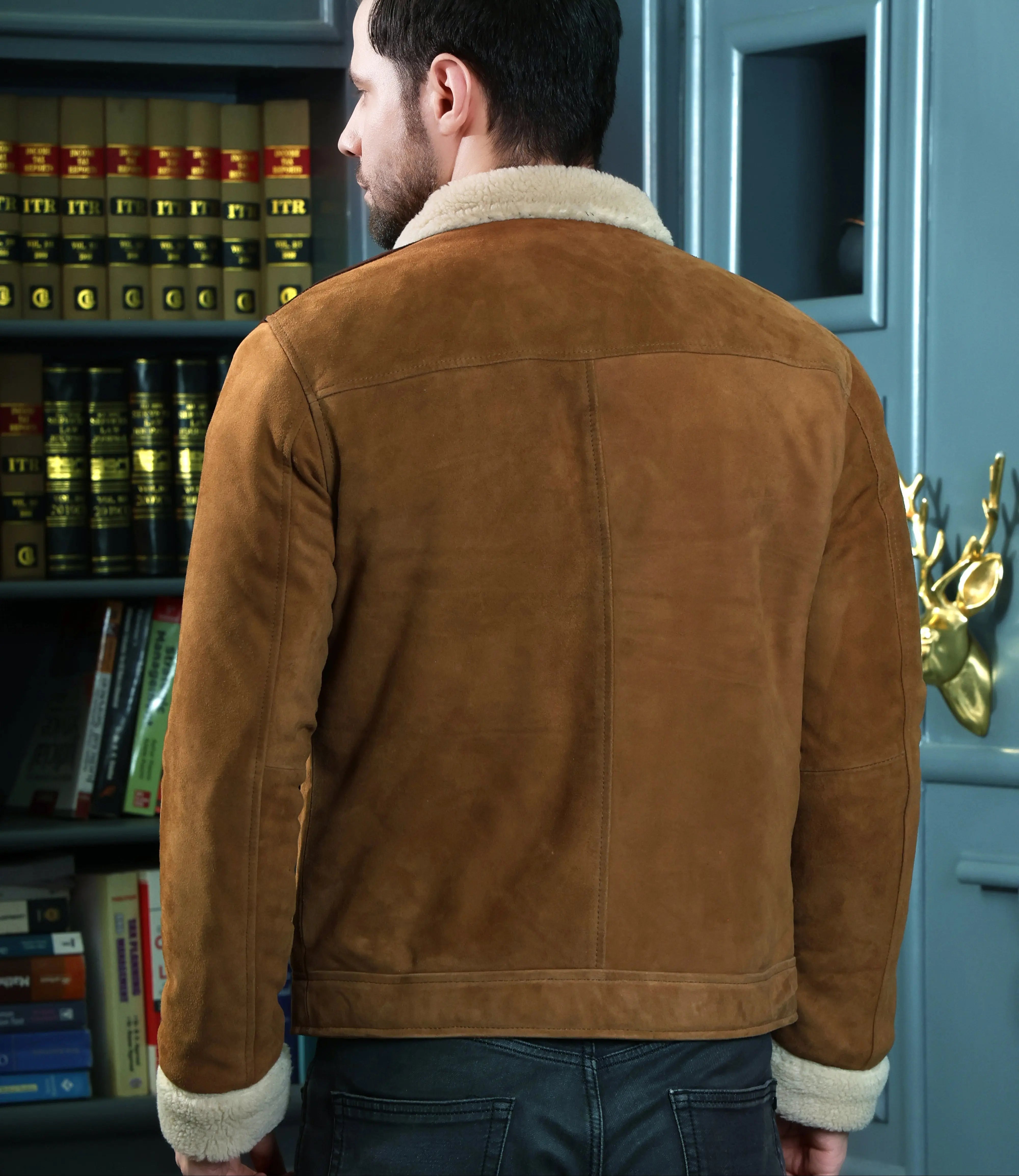 Men's Leather Jacket - Pure Leather Suede in Tan, Black & Brown