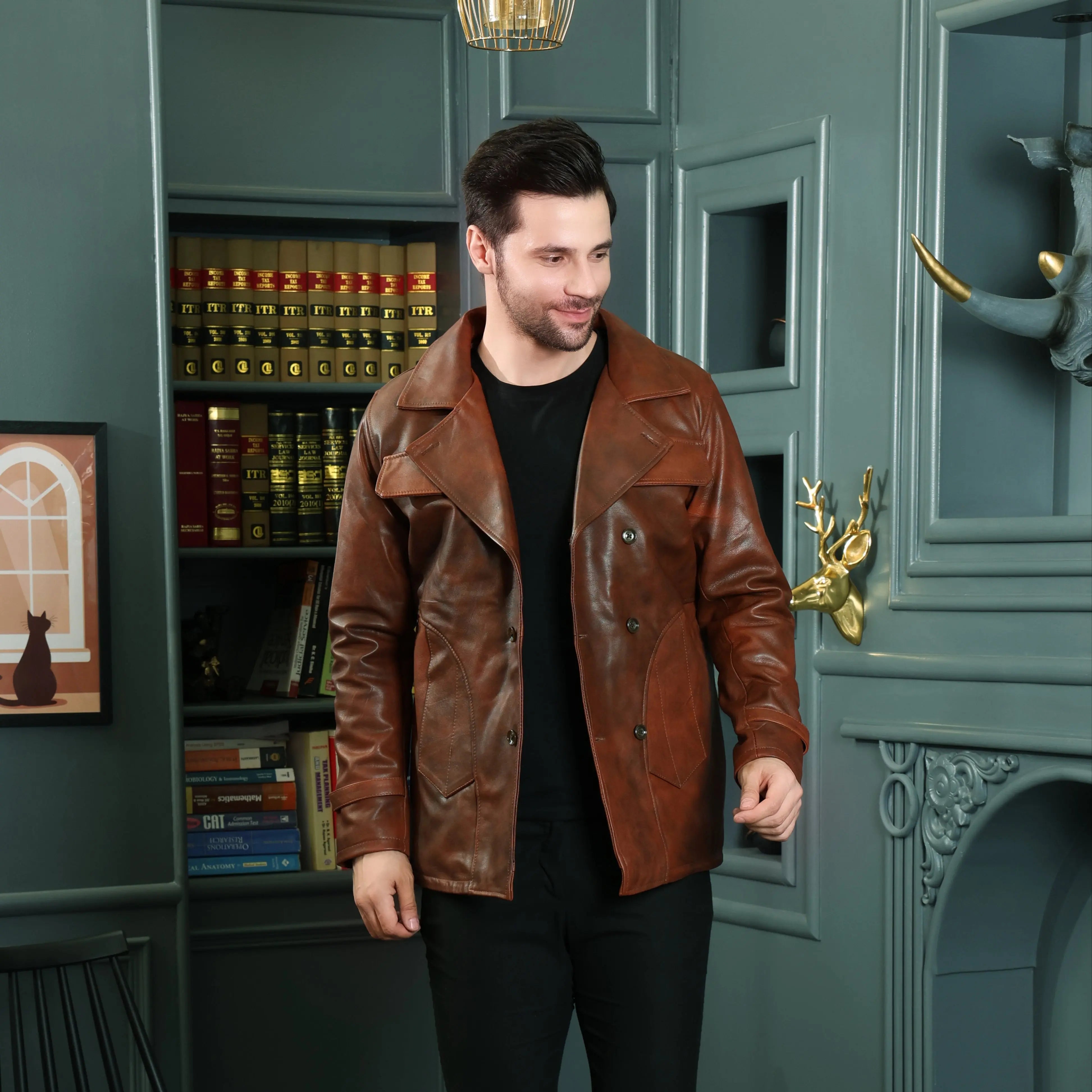 Men's Leather Jacket - Pure Leather in Brown - Overcoat by Devoted