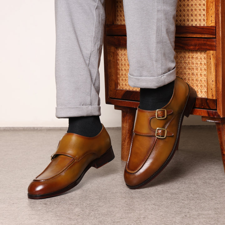 Commodus Double Monk Strap Tan