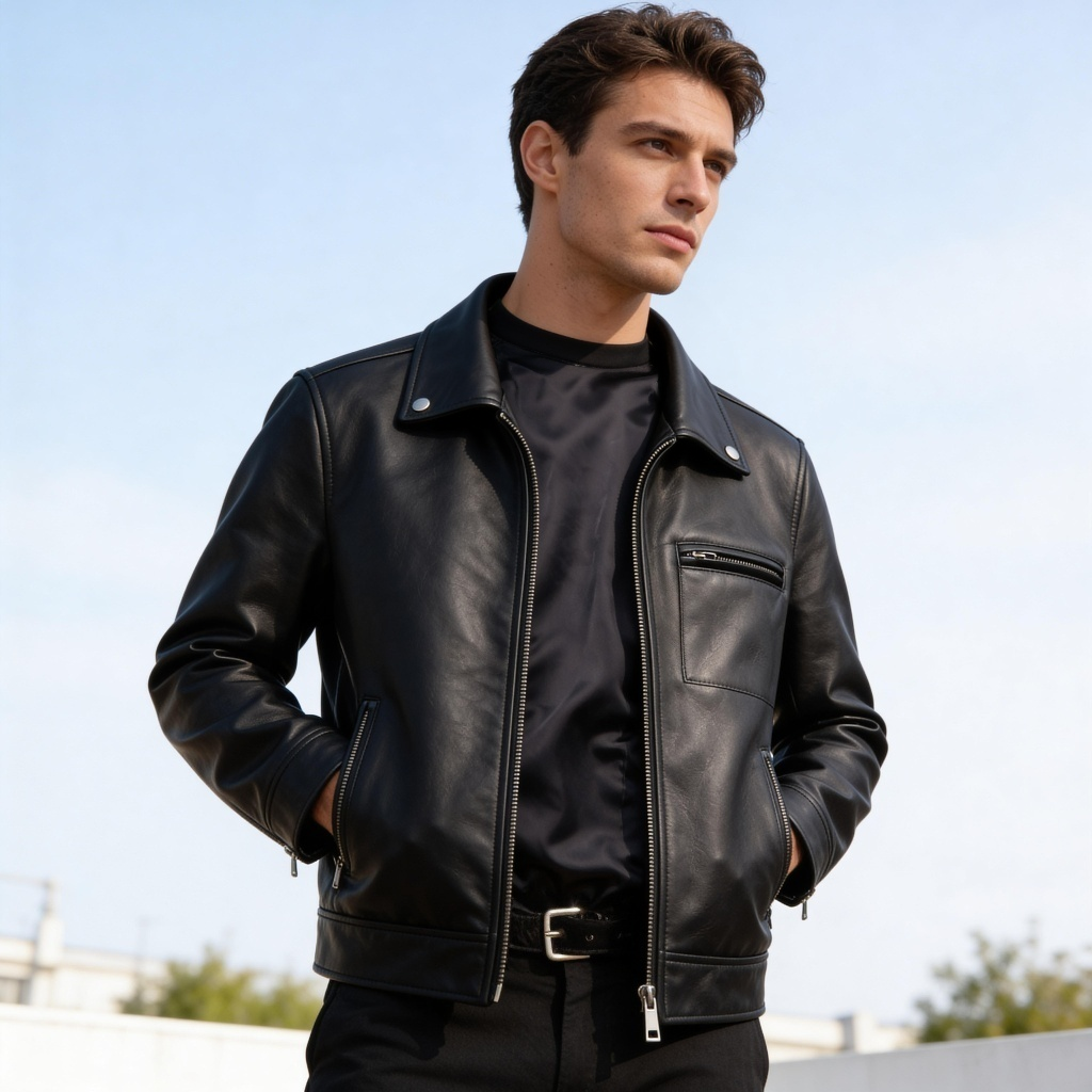Men's Leather Jacket - Pure leather in Black - Bomber by Devoted