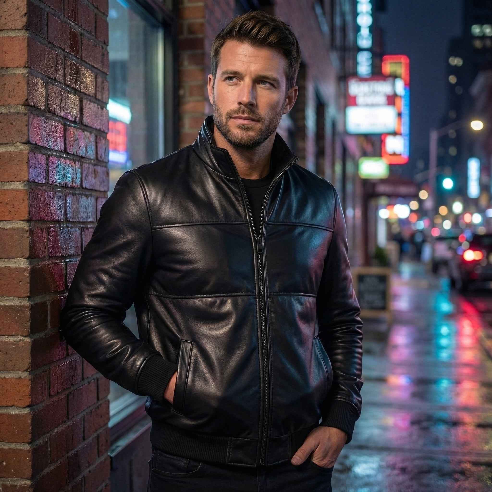 Men's Leather Jacket - Pure leather in Black, White & Brown - Puffer By ...