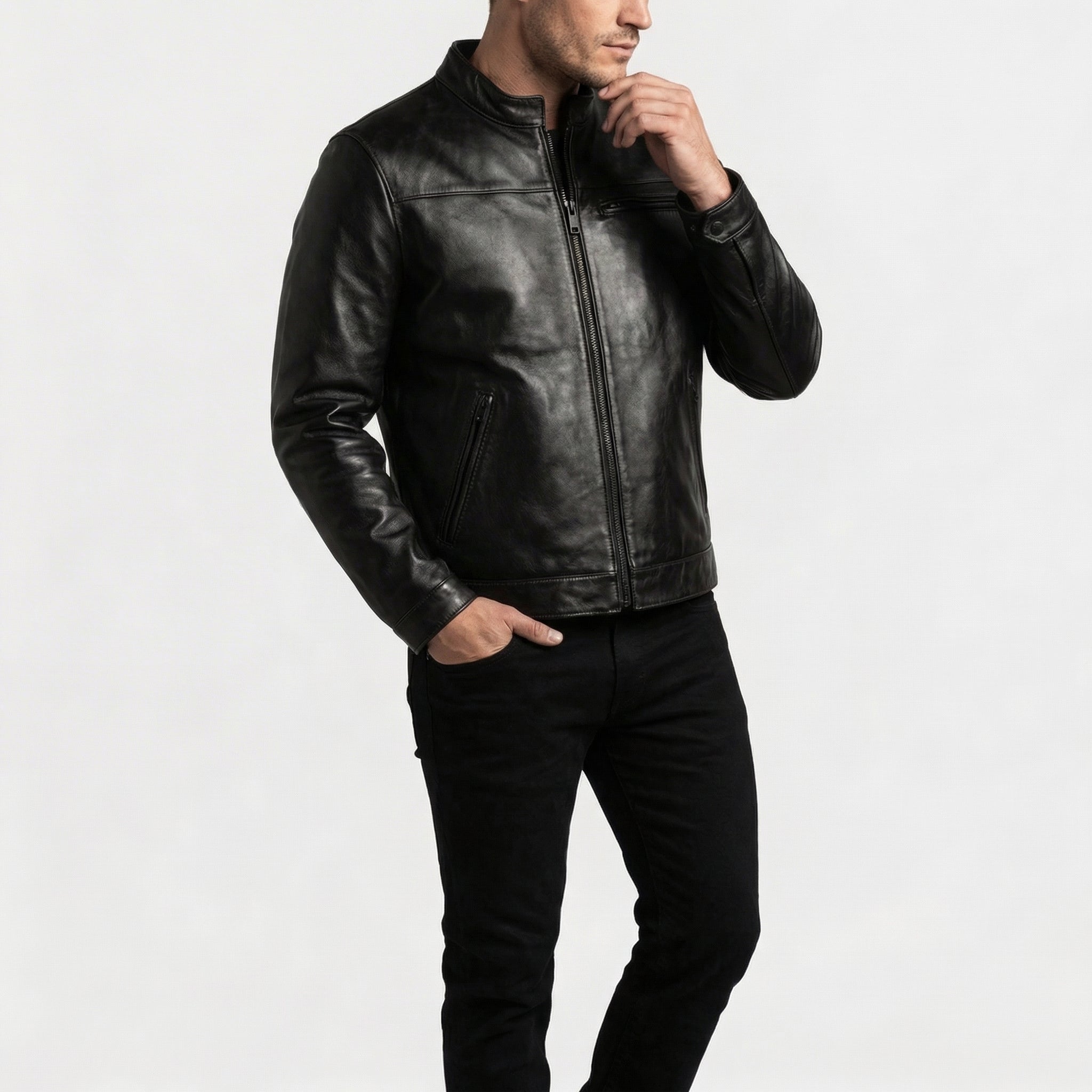 Men's Leather Jacket - Pure Leather in brown, black & white