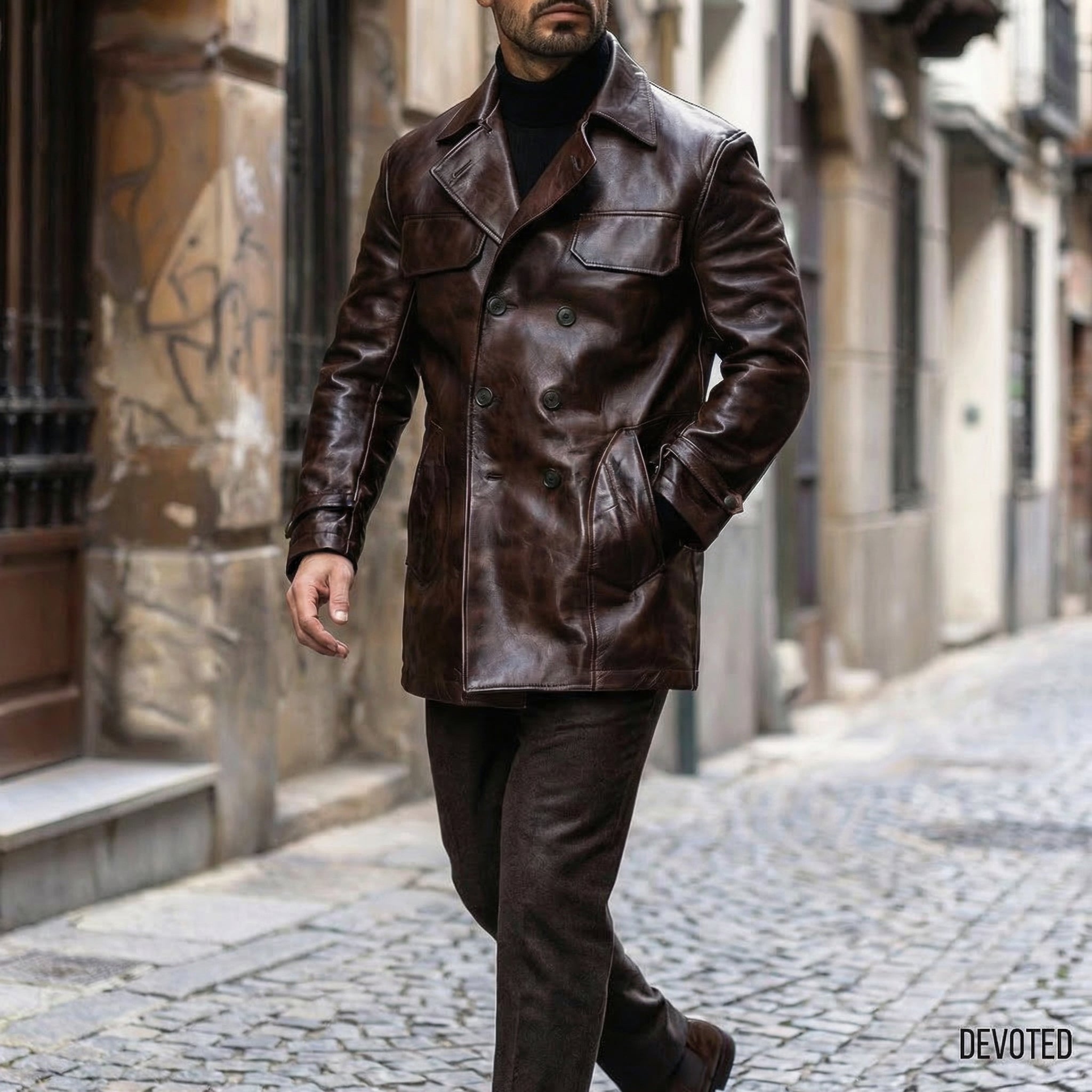 Men's Leather Jacket - Pure Leather in Brown - Overcoat by Devoted