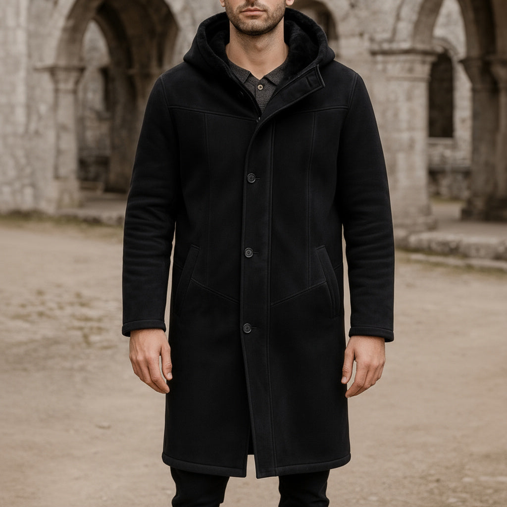 Men's Leather Jacket - Pure Suede in Black - Overcoat by Devoted
