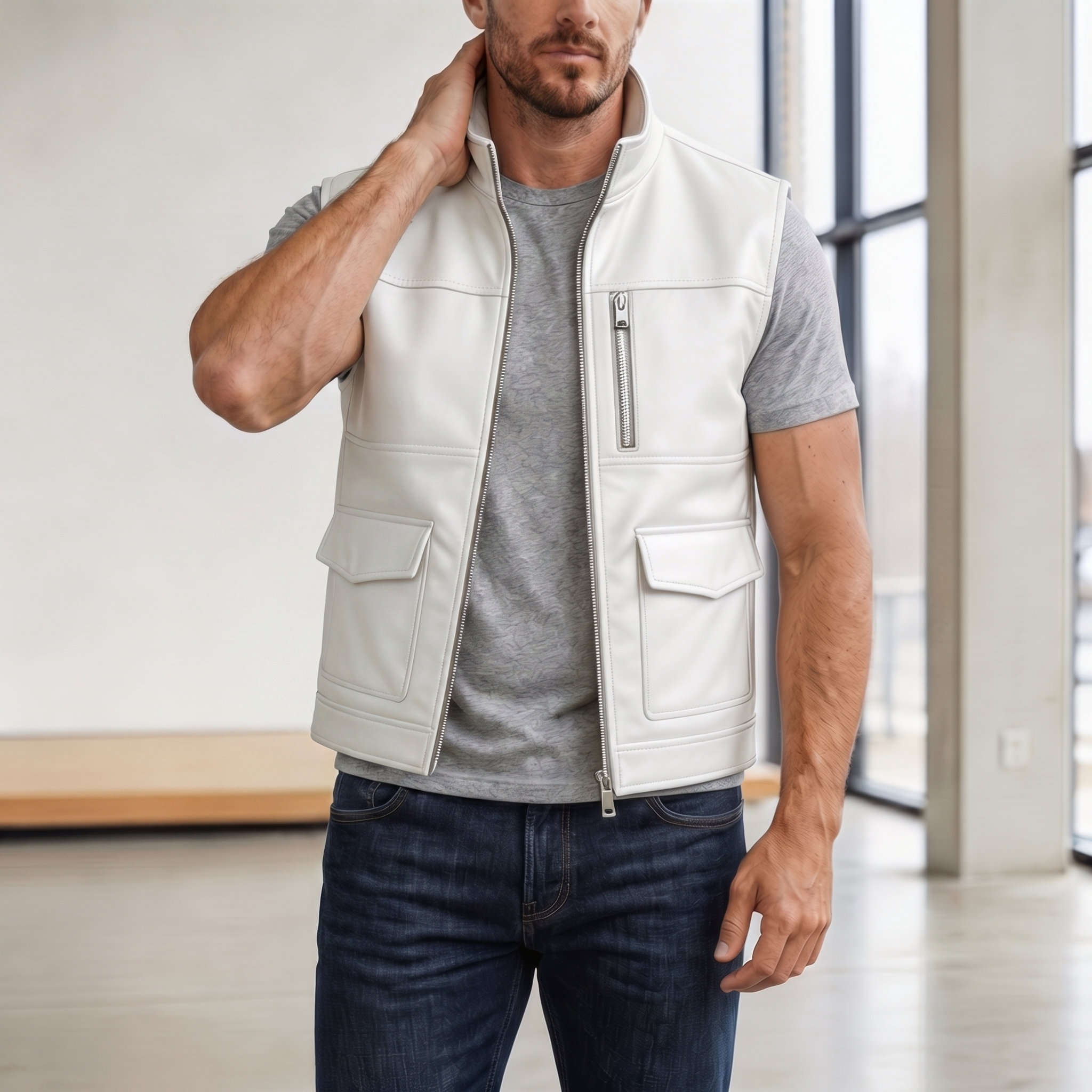 Men's Leather Jacket - Pure leather in White, Black and Brown ...