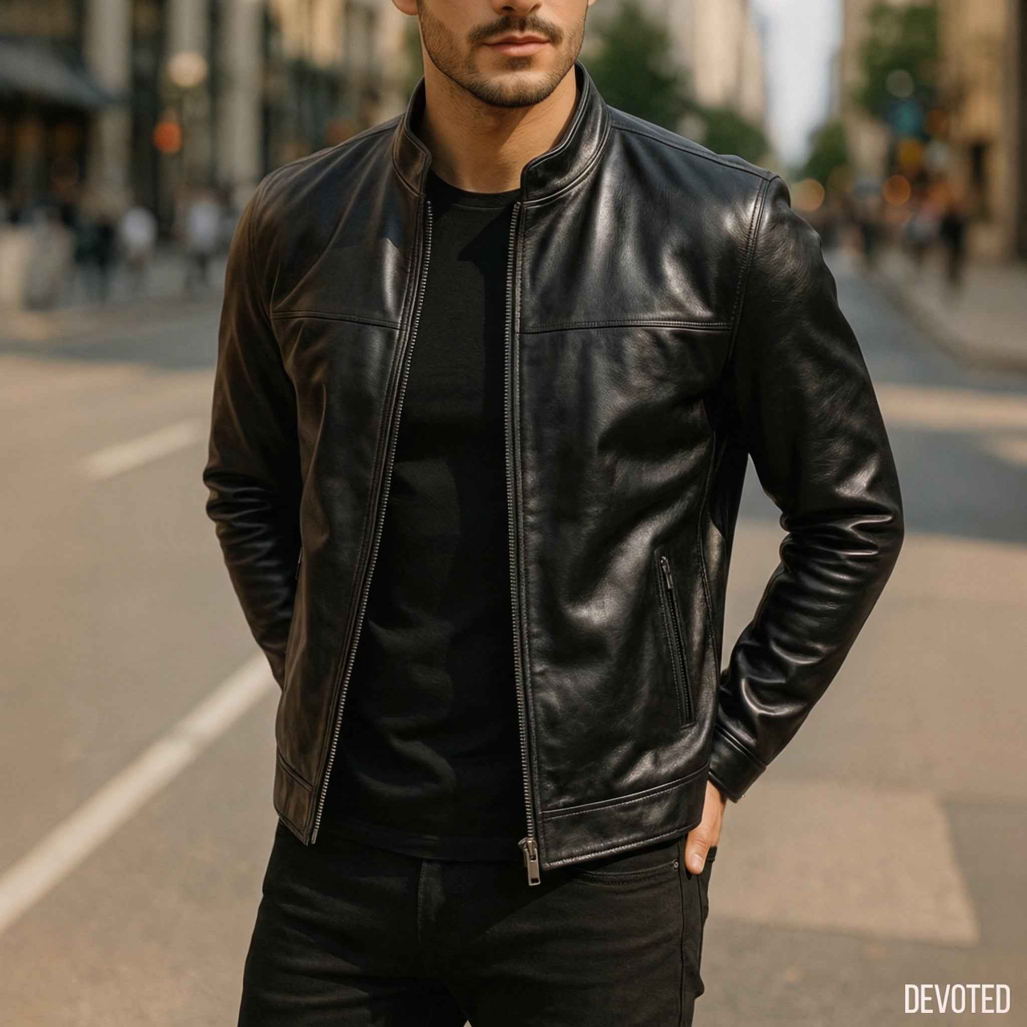 Men's Leather Jacket - Pure Leather in Red, black & brown - Bomber by ...