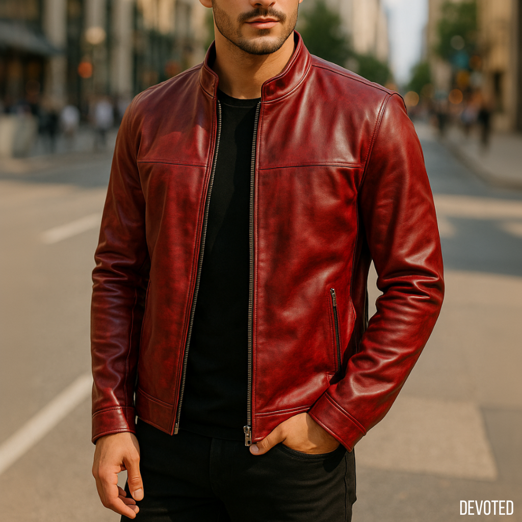 ジャケット・アウター   Red Label Leather Jacket Men's Leather Jacket - Pure Leather in Red, black & brown - Bomber