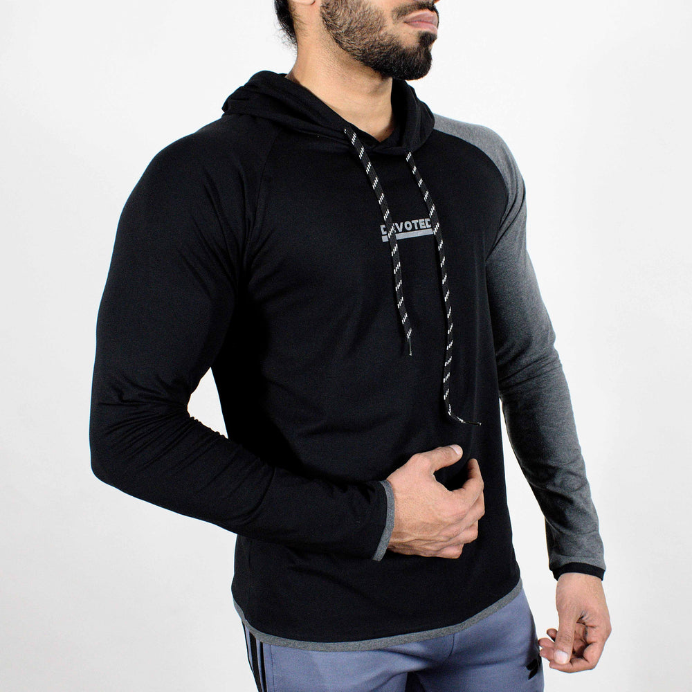 Devoted Hoodie Tshirt - Finest quality cloth ever! - Gym wear & sports wear - Jet Black - Side