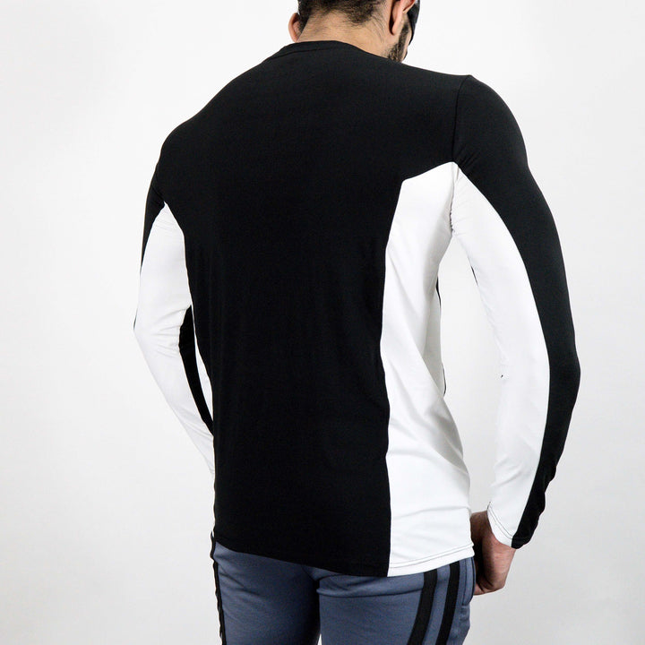 Devoted Dri-Stretch Pro Full Sleeves T-shirt - Black & White Split Design - Gym wear & Sports clothing - Back