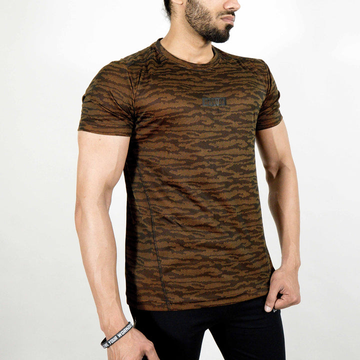 Dri-Stretch Pro Half Sleeves T-shirt - Black Yellow Camo - Devoted Gym Wear & Sports Clothing - Front