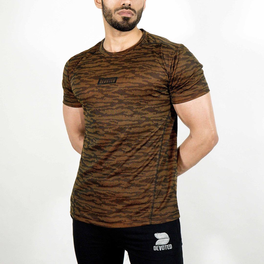 Dri-Stretch Pro Half Sleeves T-shirt - Black Yellow Camo - Devoted Gym Wear & Sports Clothing - Front 2