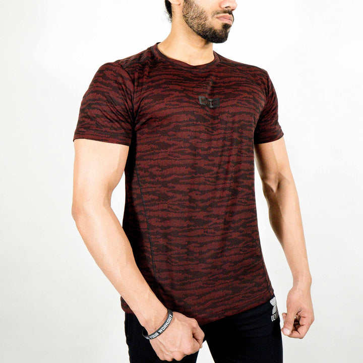Dri-Stretch Pro Half Sleeves T-shirt - Black Red Camo - Devoted Gym Wear & Sports Clothing - Side