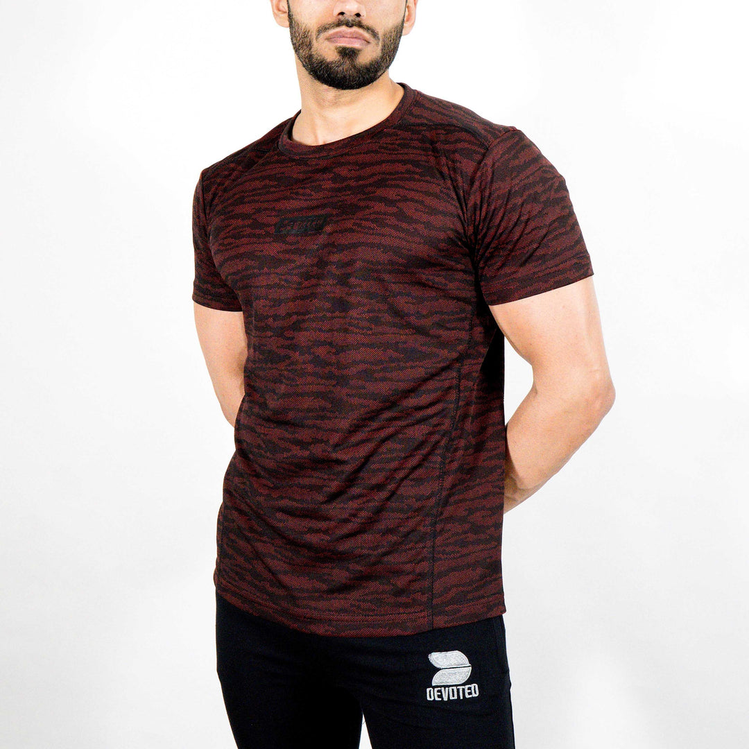 Dri-Stretch Pro Half Sleeves T-shirt - Black Red Camo - Devoted Gym Wear & Sports Clothing - Front