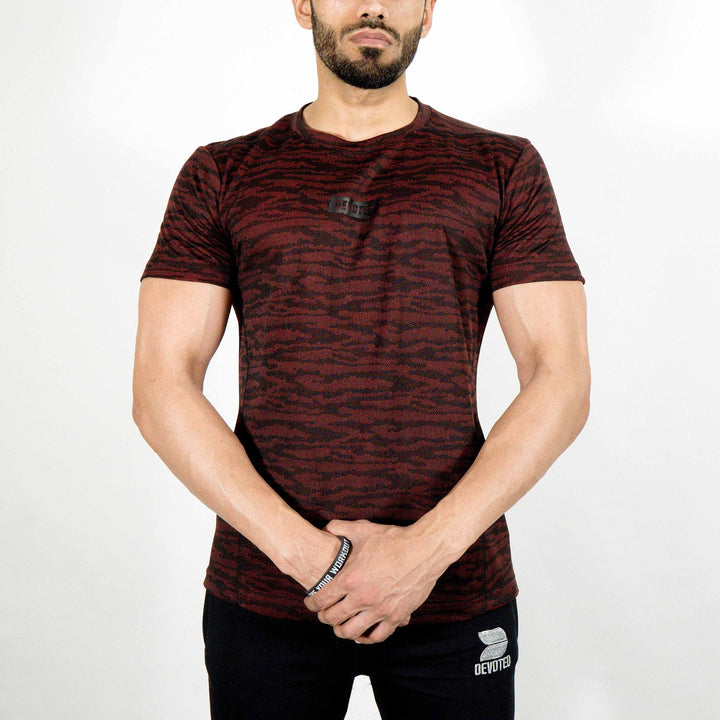 Dri-Stretch Pro Half Sleeves T-shirt - Black Red Camo - Devoted Gym Wear & Sports Clothing - Front 2